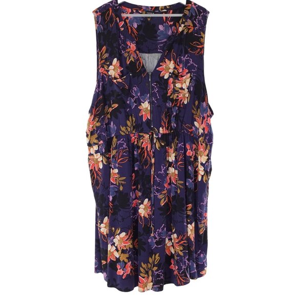 Torrid Sz 5 Navy Floral V Neck Challis Zip-Front Shirt Dress - Picture 2 of 12